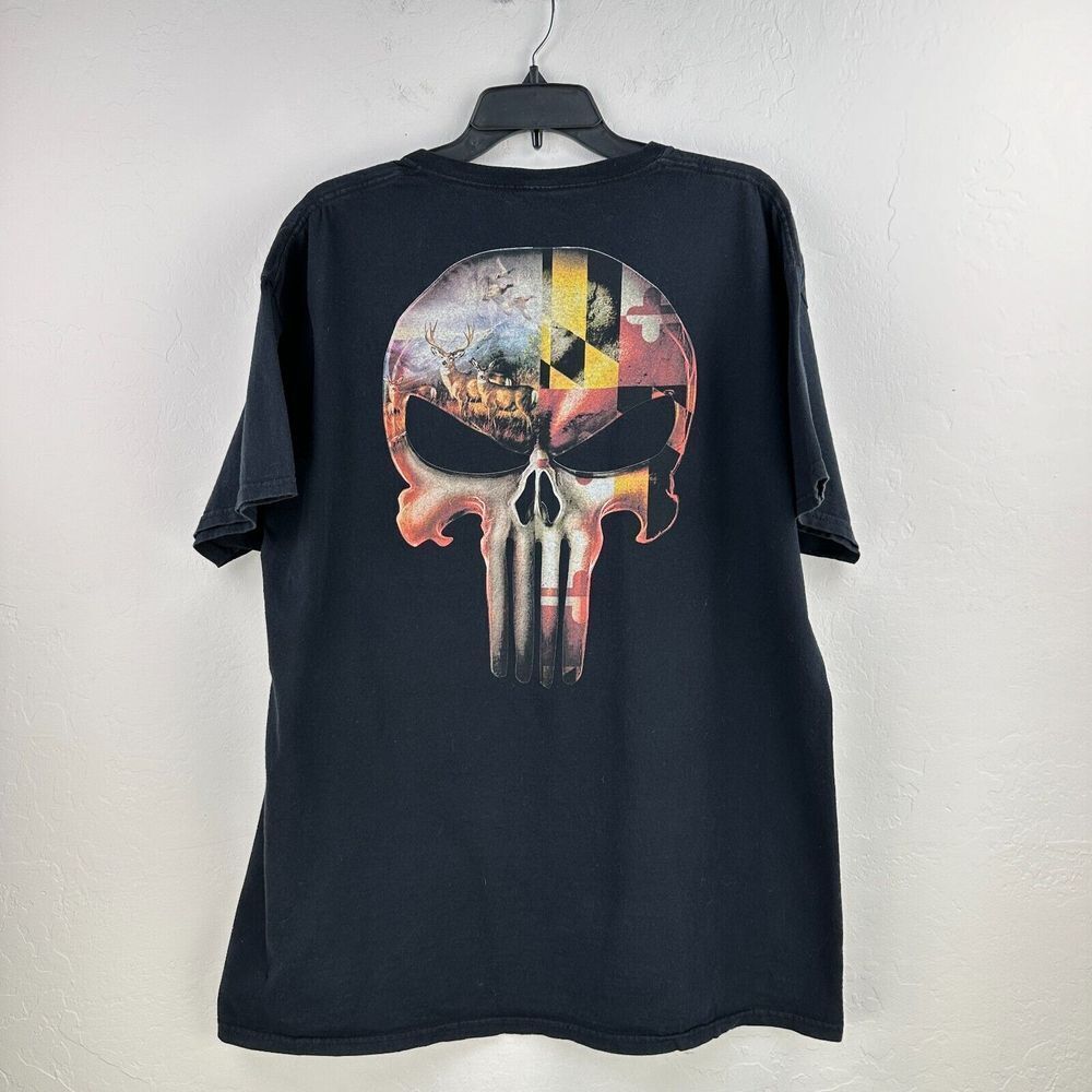 Punisher T-shirt Mens Black Animals Skull Grunge Patriot Movie Fan Gear Rally‎